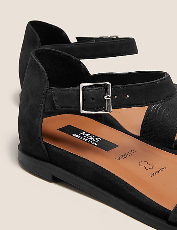 Wide Fit Suede Ankle Strap Flat Sandals