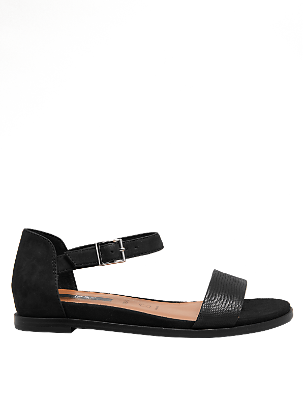 Wide Fit Suede Ankle Strap Flat Sandals