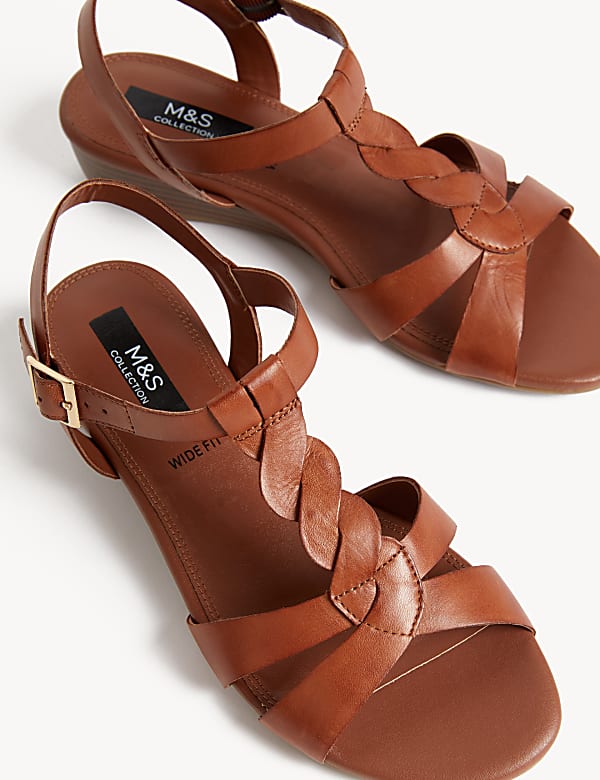 Wide Fit Leather Wedge Sandals