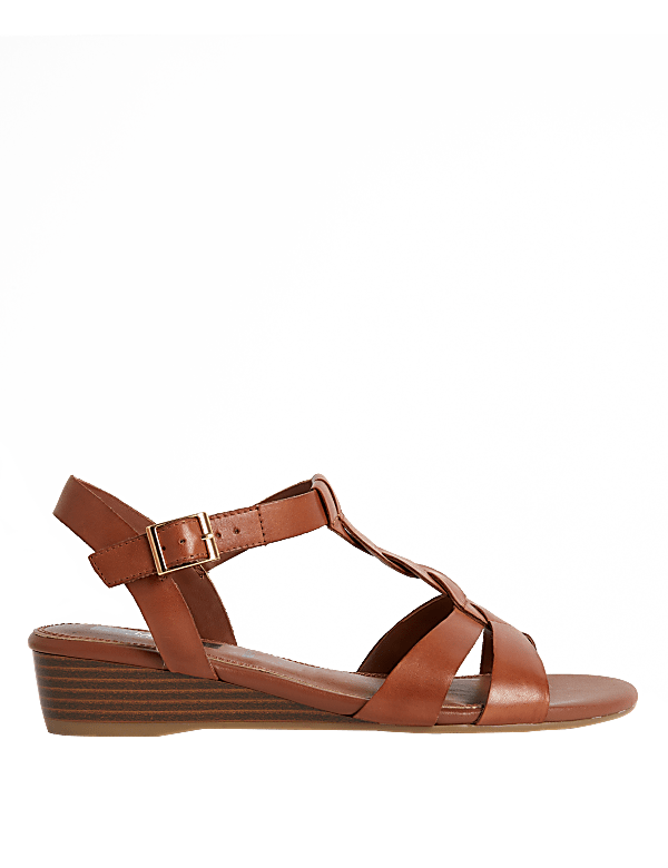 Wide Fit Leather Wedge Sandals