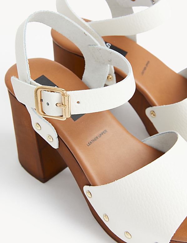 Leather Studded Buckle Platform Clogs