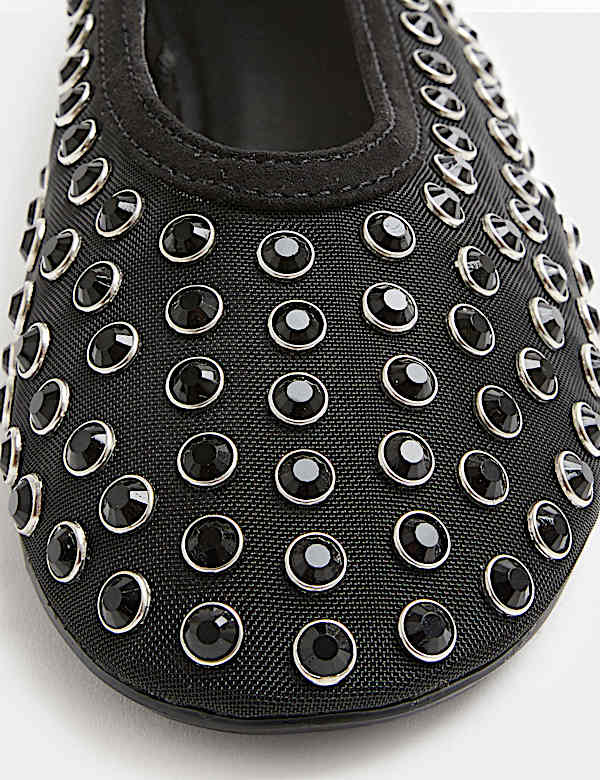 Gem Studded Flat Ballet Pumps - LV