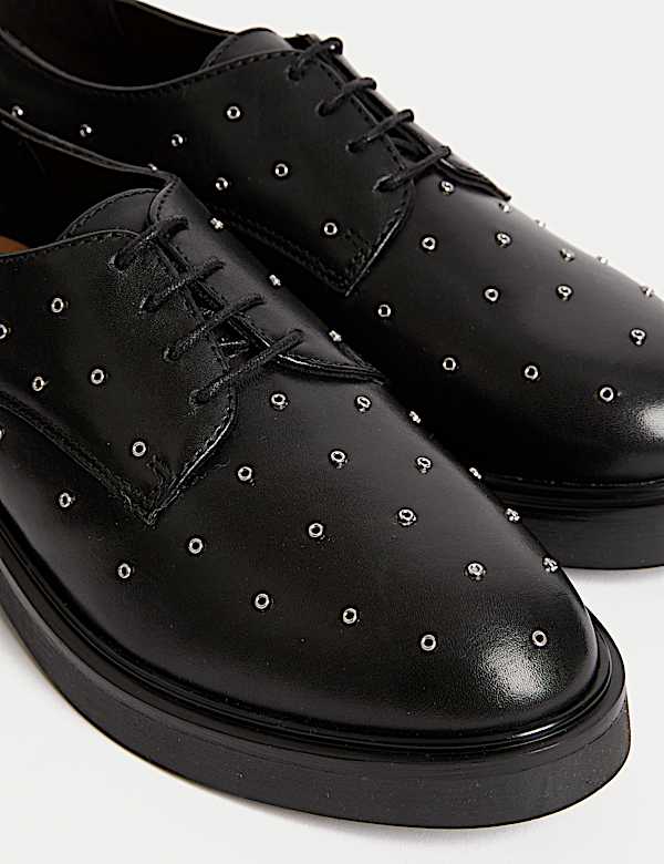 Leather Studded Lace Up Flatform Shoes - MV