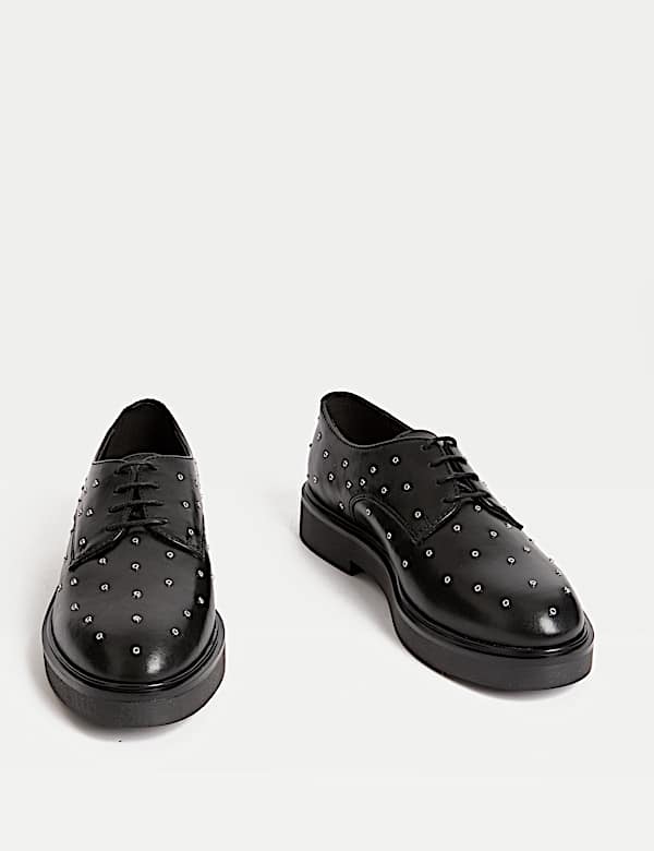 Leather Studded Lace Up Flatform Shoes - MV