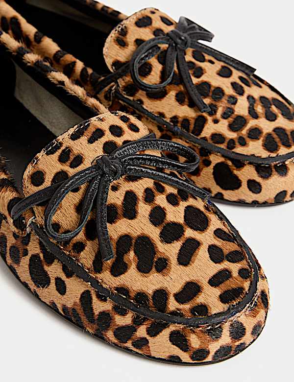 Leather Leopard Print Flat Boat Shoes - AT