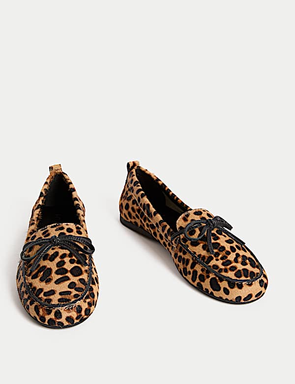 Leather Leopard Print Flat Boat Shoes - AT