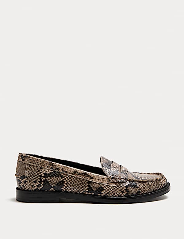 Snake Print Flat Penny Loafers - HR