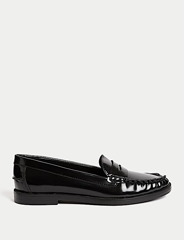 Wide Fit Patent Flat Penny Loafers - KR