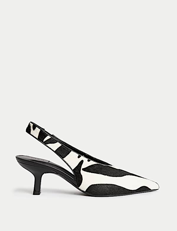 Leather Animal Print Kitten Heel Slingback Shoes - MV
