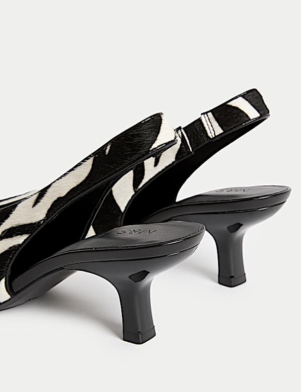 Leather Animal Print Kitten Heel Slingback Shoes - AT