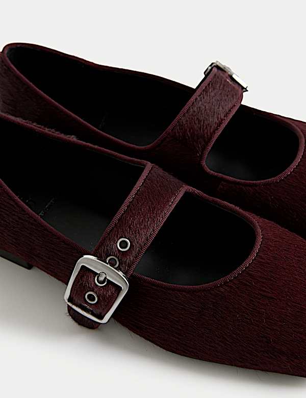 Hair On Leather Buckle Flat Ballet Pumps - AU