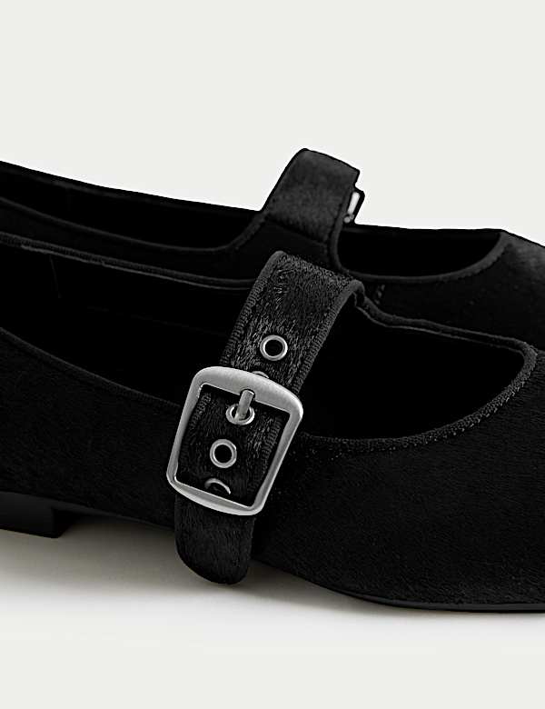 Hair On Leather Buckle Flat Ballet Pumps - AT