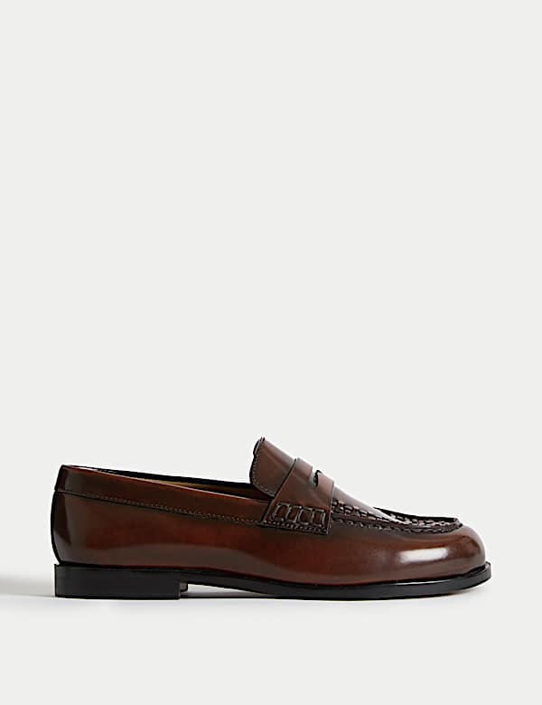 Leather Slip On Flat Loafers - RO