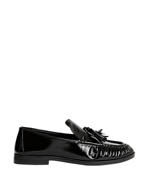 Leather Patent Ruched Tassel Flat Loafers