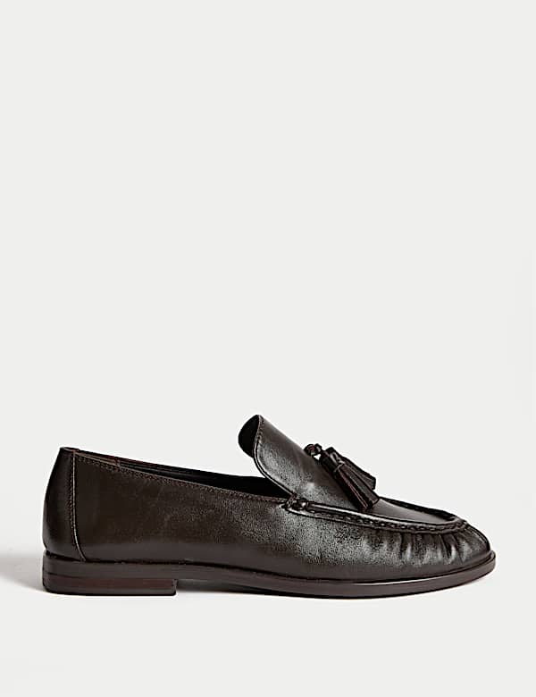 Leather Tassel Flat Loafers - KR