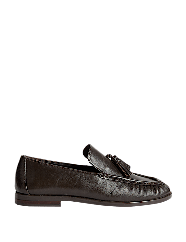 Leather Tassel Flat Loafers