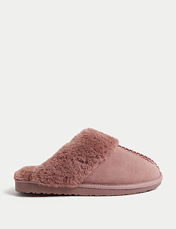 Suede Faux Fur Cuff Mule Slippers - CA