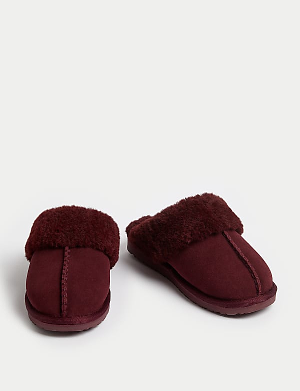 Suede Faux Fur Cuff Mule Slippers - AT