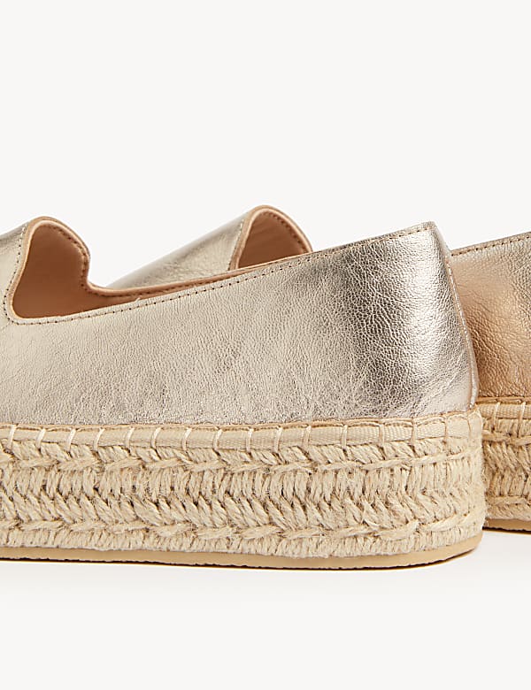Leather Metallic Flatform Espadrilles