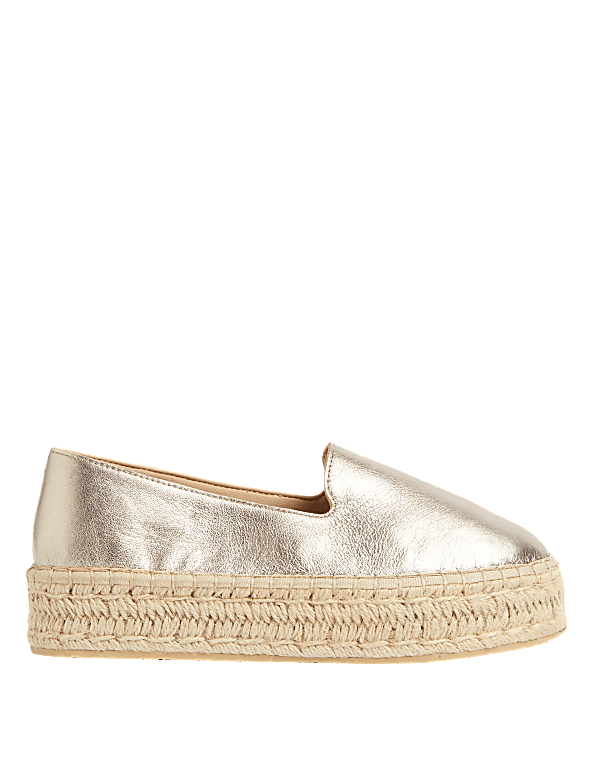 Leather Metallic Flatform Espadrilles