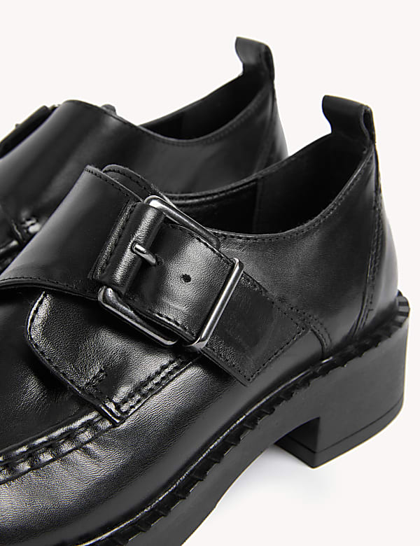 Leather Buckle Block Heel Brogues - BG