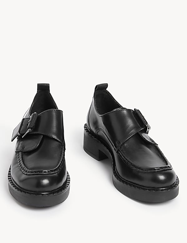 Leather Buckle Block Heel Brogues - BG