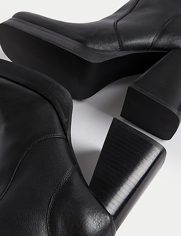 Leather Platform Square Toe Ankle Boots - GR