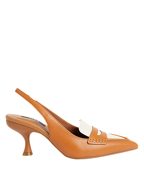 Leather Kitten Heel Pointed Slingback Shoes