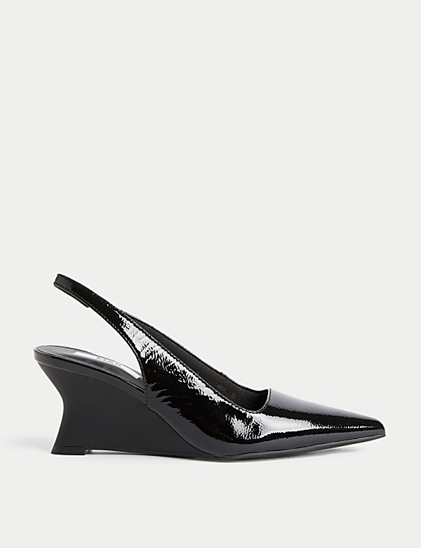 Buy Leather Patent Wedge Slingback Shoes at Marks Spencer
