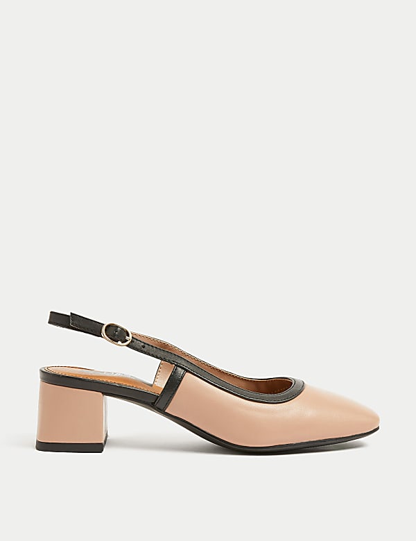 Leather Block Heel Slingback Shoes - NZ