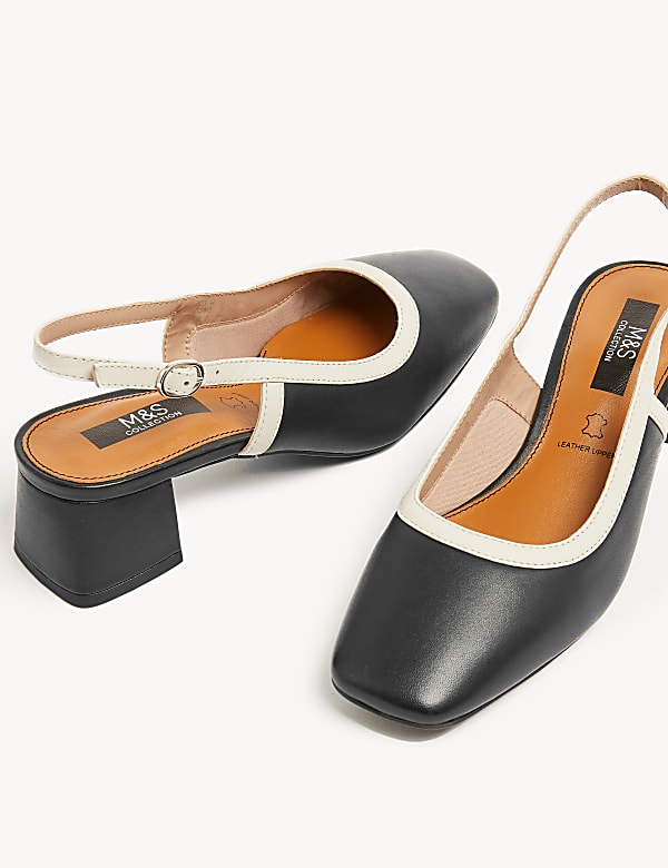 Leather Block Heel Slingback Shoes - PT