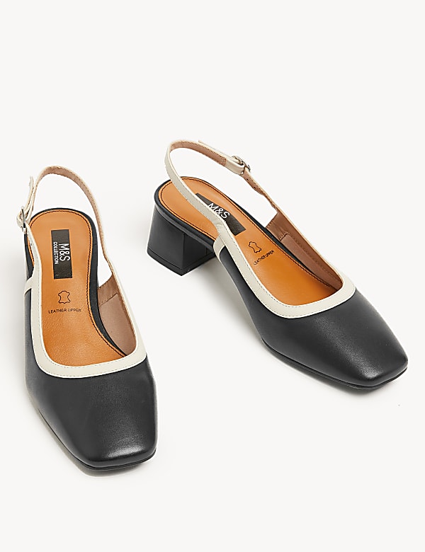 Leather Block Heel Slingback Shoes - PT
