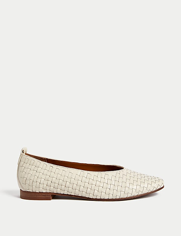 Leather Woven Flat Ballet Pumps - GR