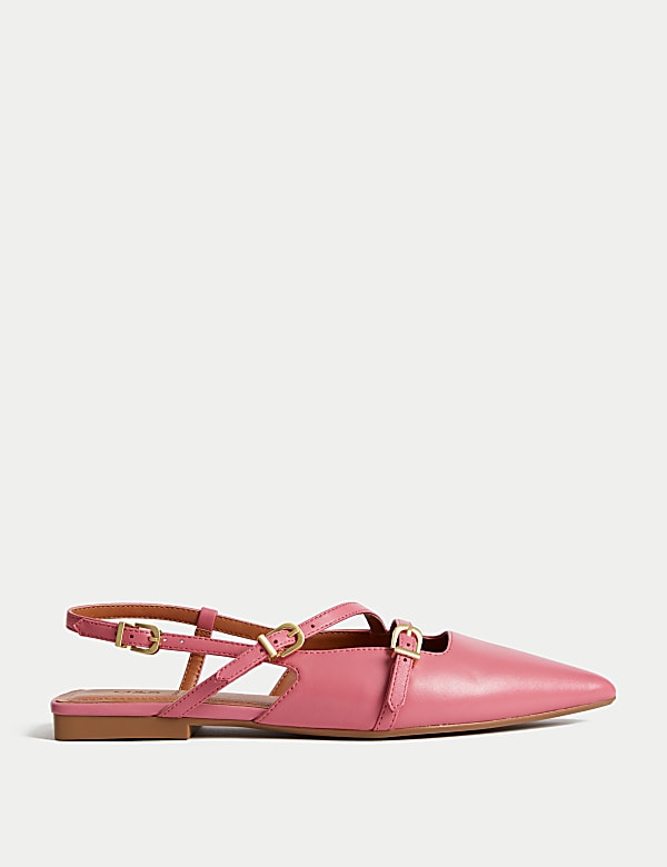 Leather Patent Buckle Flat Slingback Shoes - PT