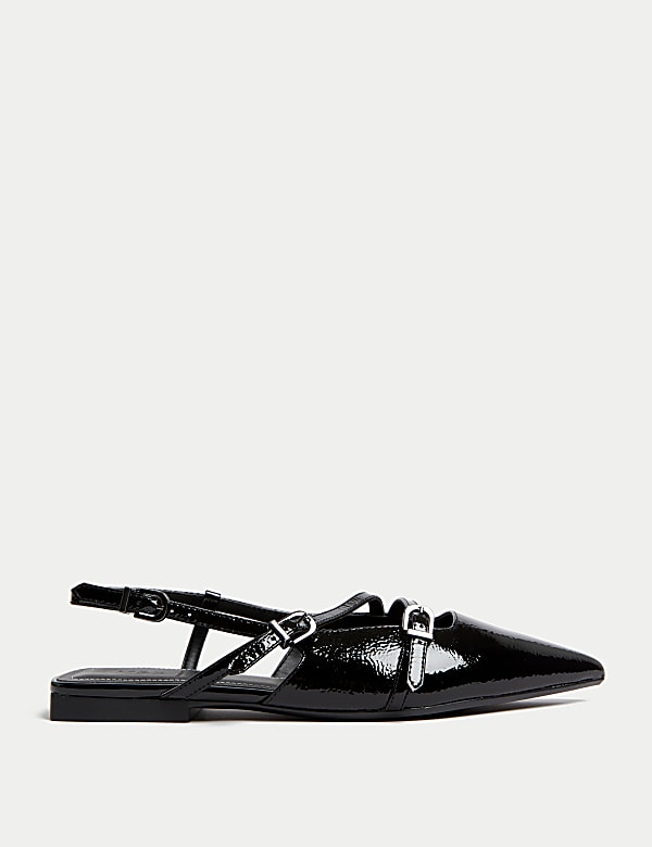 Leather Patent Buckle Flat Slingback Shoes - FI