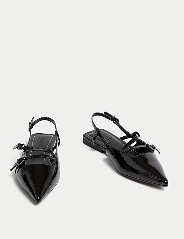 Leather Patent Buckle Flat Slingback Shoes - FI