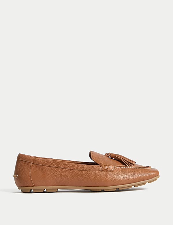 Wide Fit Leather Tassel Flat Boat Shoes - BG
