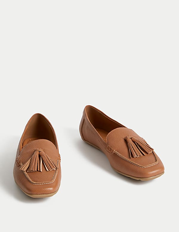 Wide Fit Leather Tassel Flat Boat Shoes - TW