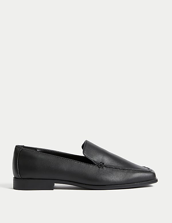 Wide Fit Leather Flat Loafers - CH