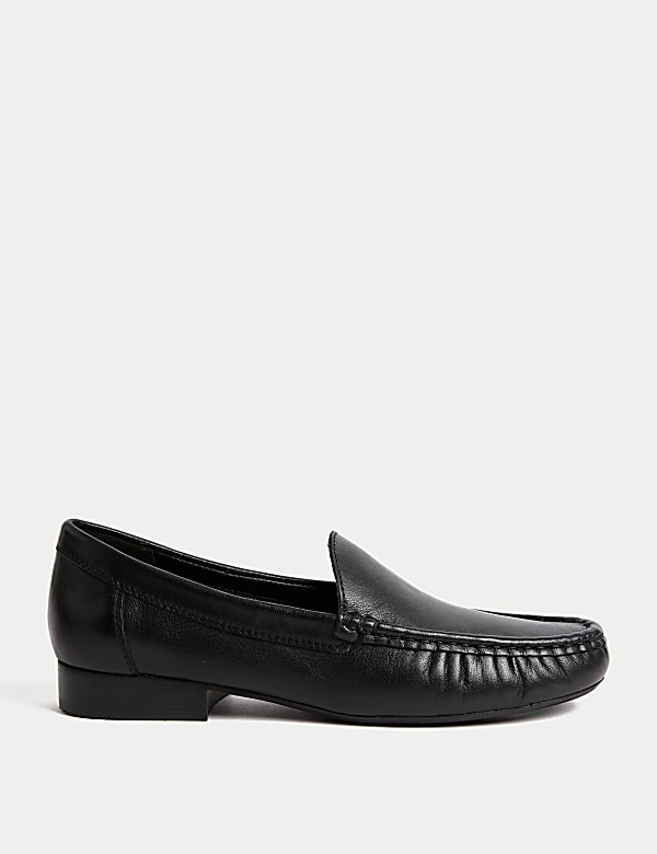 Leather Slip On Flat Loafers - FR