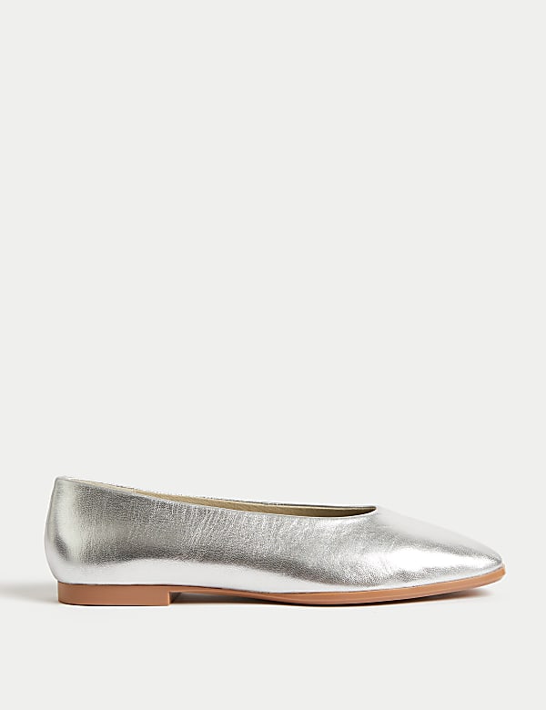 Leather Square Toe Ballet Pumps - JE