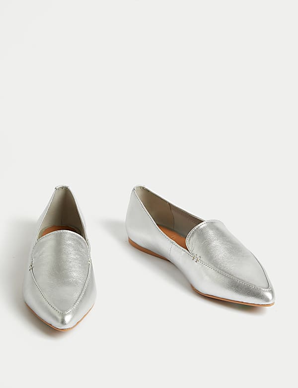 Wide Fit Leather Pointed Ballet Pumps - CH
