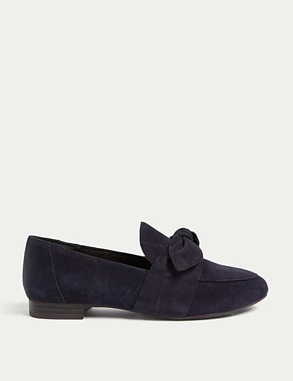 Wide Fit Suede Bow Flat Loafers - RS