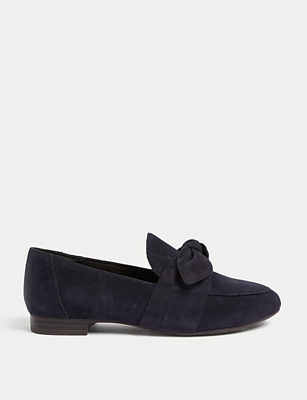 Wide Fit Suede Bow Flat Loafers - AU