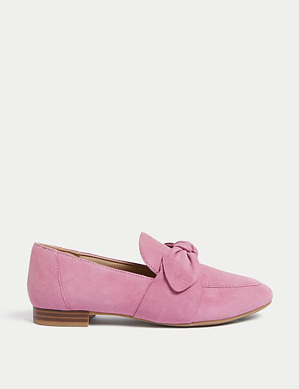Wide Fit Suede Bow Flat Loafers