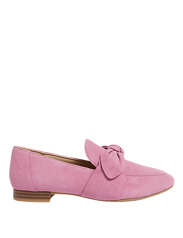 Wide Fit Suede Bow Flat Loafers