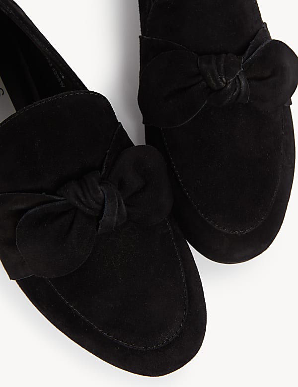 Wide Fit Suede Bow Flat Loafers - IT