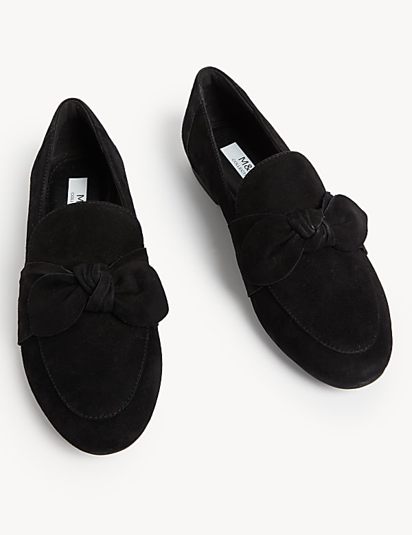 Wide Fit Suede Bow Flat Loafers - IT