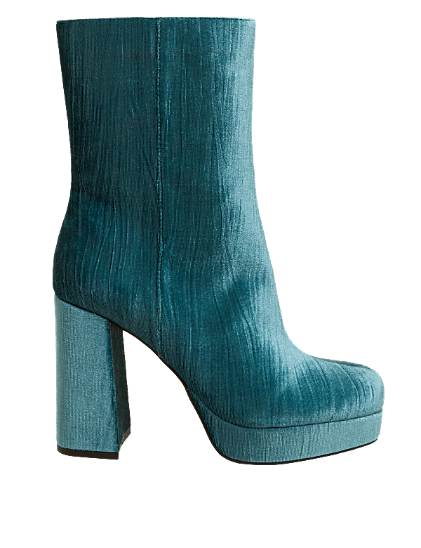 Velvet Platform Square Toe Ankle Boots