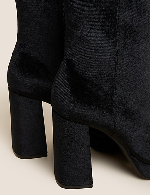 Velvet Platform Square Toe Ankle Boots